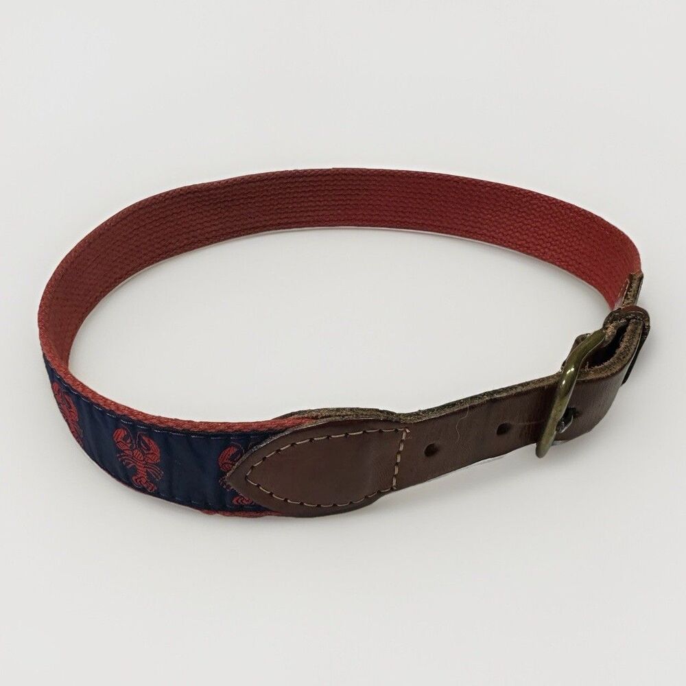 Leather Man Ltd Hand Made Lobster Motif Belt 26” Red Navy Brass Buckle